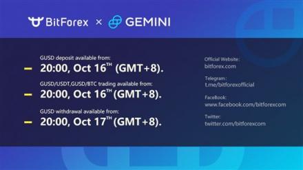 Gemini携手bitforex联合上线GUSD