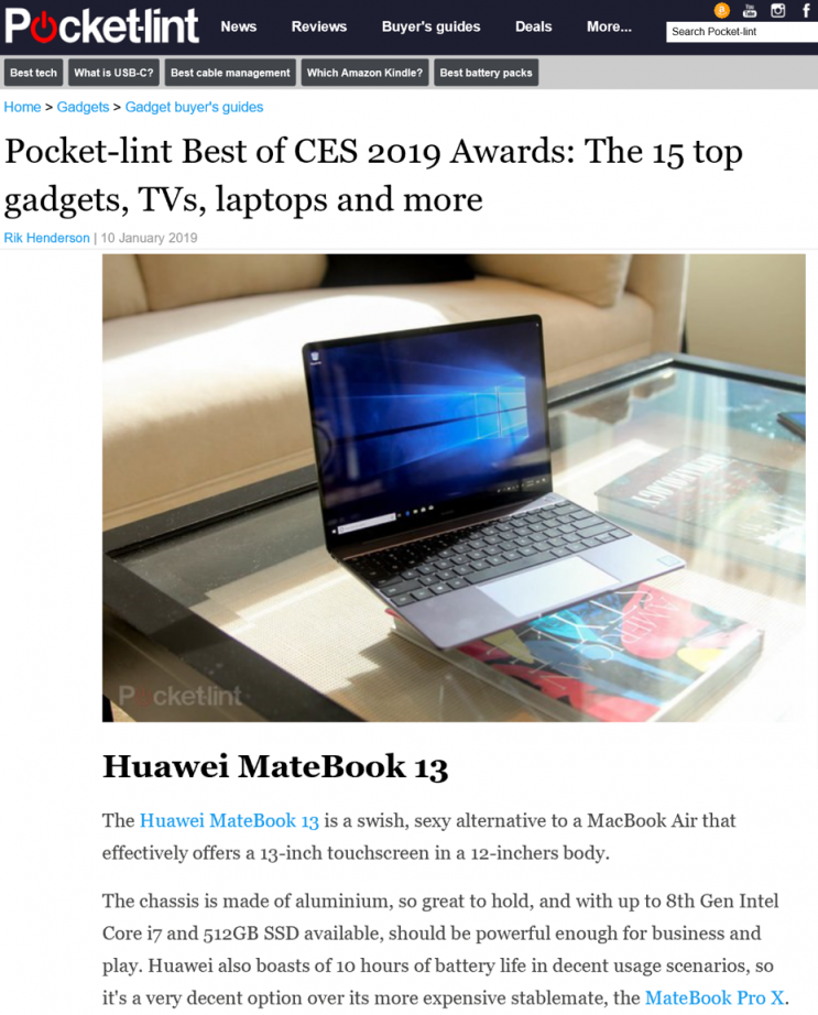 CES外媒好评不断 华为MateBook 13笔记本深空灰上市在即
