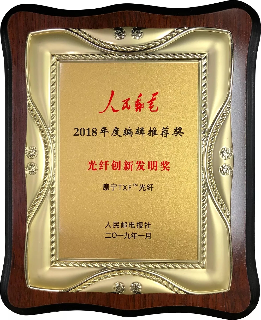 康宁荣获2018年度《人民邮电》编辑推荐奖--光纤创新发明奖