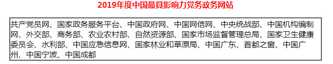 2019年中国优秀政务平台推荐及综合影响力评估结果通报