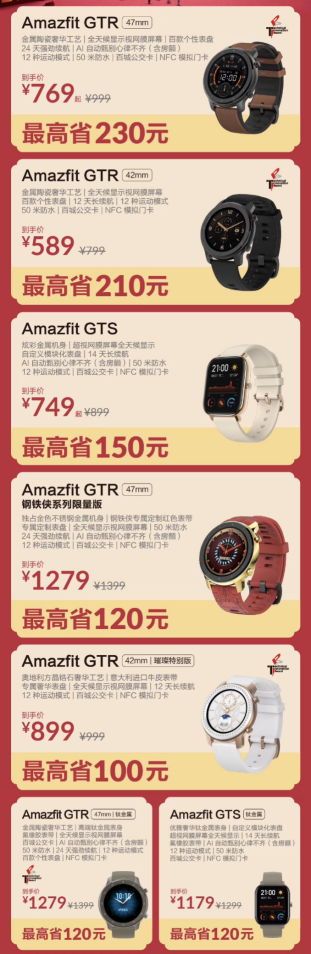 天猫年货节大促，华米科技智能手表Amazfit GTR最高直降230元