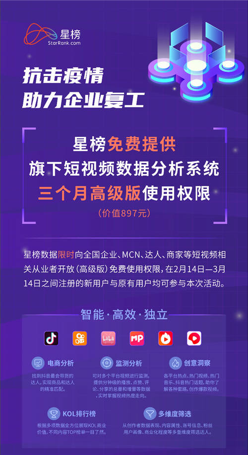 抗击疫情，星榜开放抖音数据分析系统