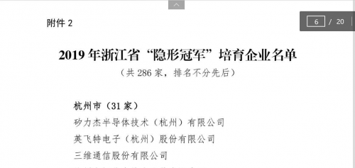 和也入选2019年浙江省“隐形冠军”培育企业