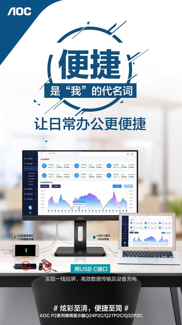 搭载USB C接口，AOC P2系列打造极速传输体验!