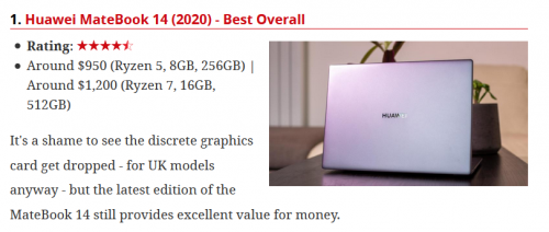权威科技媒体Tech Advisor评选华为MateBook 14锐龙版“最佳全能笔记本”