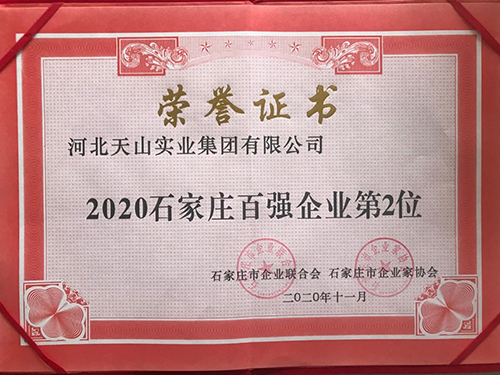 天山集团荣获2020石家庄市企业百强第二名