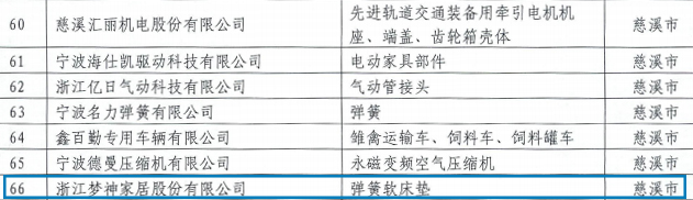 梦神入选宁波市制造业“单项冠军培育企业”