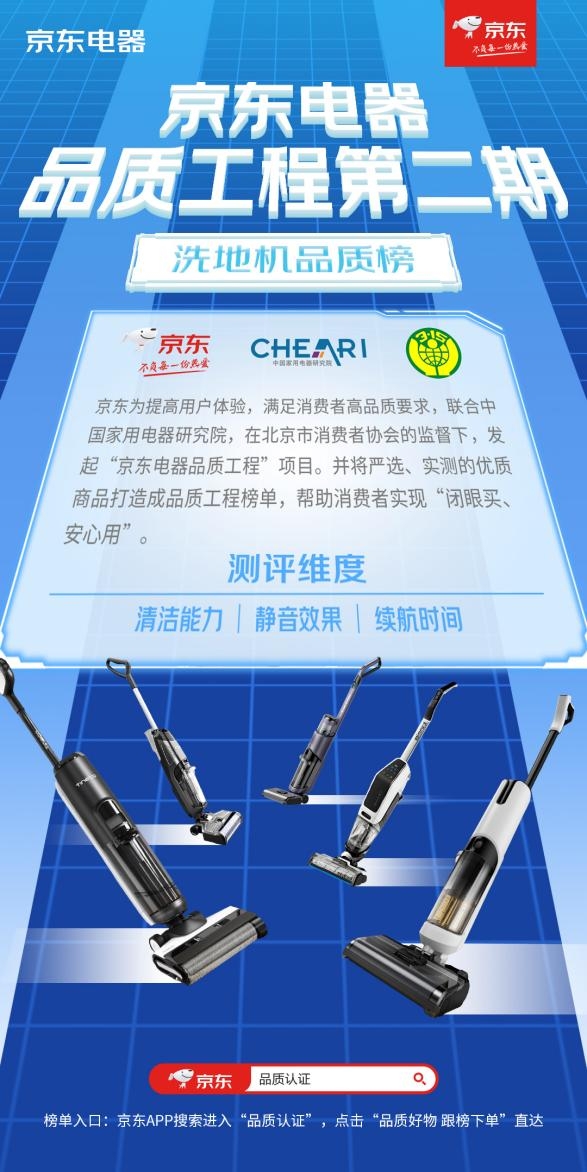 京东电器品质工程第二期洗地机品质榜出炉 专业测评为消费者焕新生活