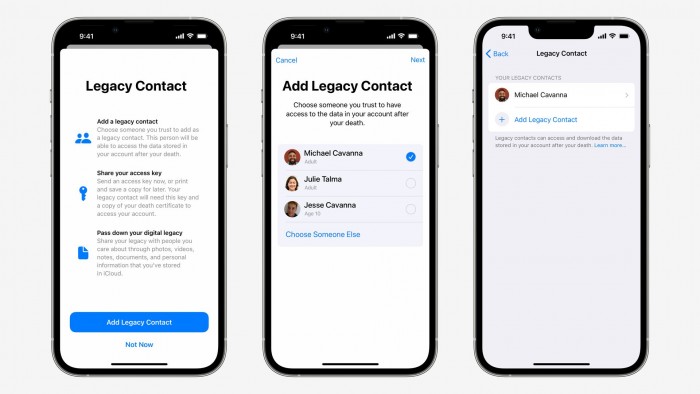 Legacy Contacts 支持在iPhone / iPad / Mac 计算机上设置