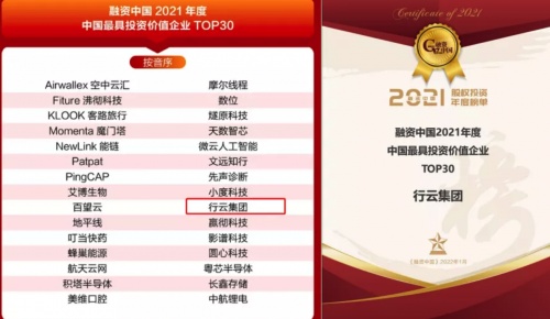 行云集团成功入选“2021年中国最具投资价值企业TOP30”