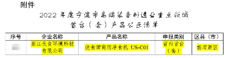 重磅认证！优食科技获宁波市制造业首台（套）产品认定！