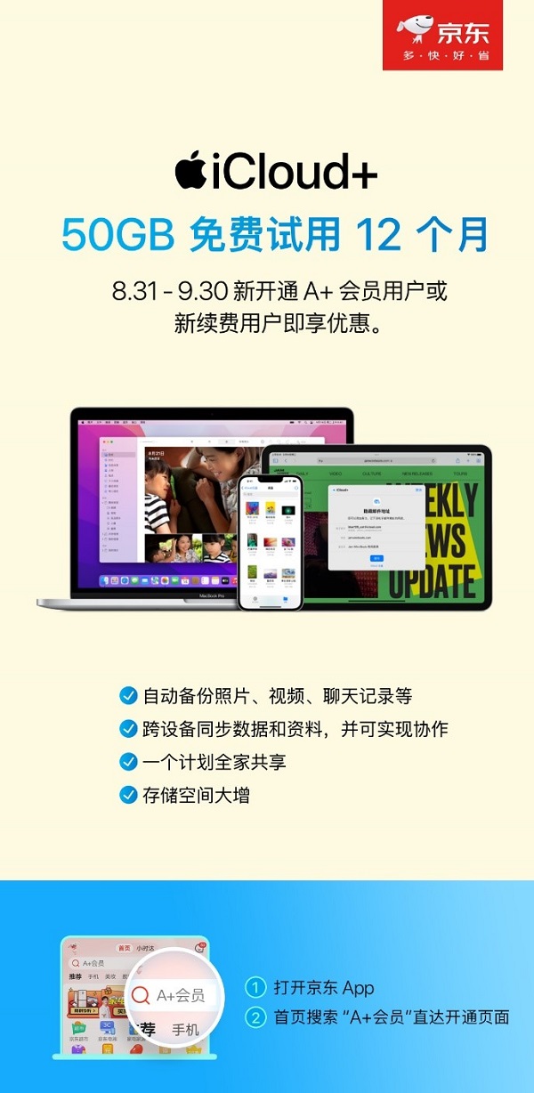 京东与Apple深化合作 iCloud+云空间首次向合作伙伴会员权益开放