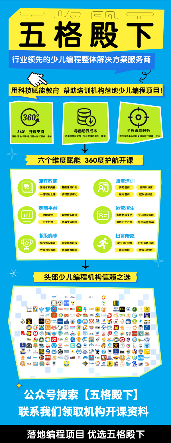 少儿编程机构要想实现教学、教务、招生全面融合，就选五格殿下这一个平台就够了！