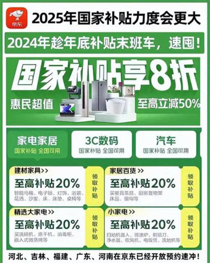 国补政策2025官方最新消息公布：2025国补政策出炉 一级能效家电数码补贴20%，手机平板数码产品补贴15%！