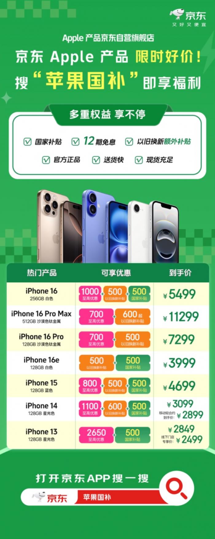 京东“国补”叠加以旧换新“双补”火力全开！iPhone 16立减1500