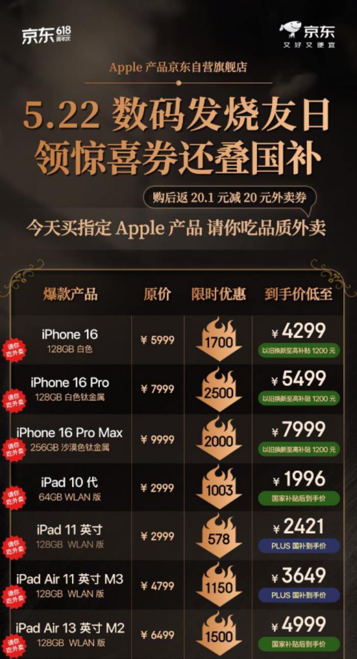 5月22日来京东苹果盛典买Apple更香 下单后还返20元大额外卖券