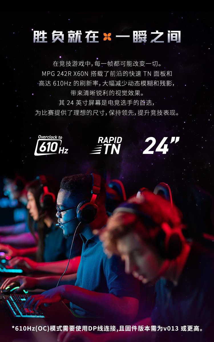 微星首破电竞极限！MPG 242R X60N 显示器携610Hz刷新率震撼登场