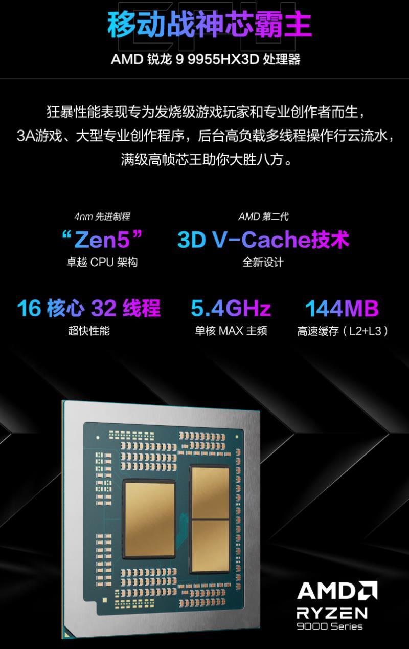 AMD 锐龙 9 9955HX3D 移动处理器助阵ROG魔霸9，暑假电竞开黑致胜！